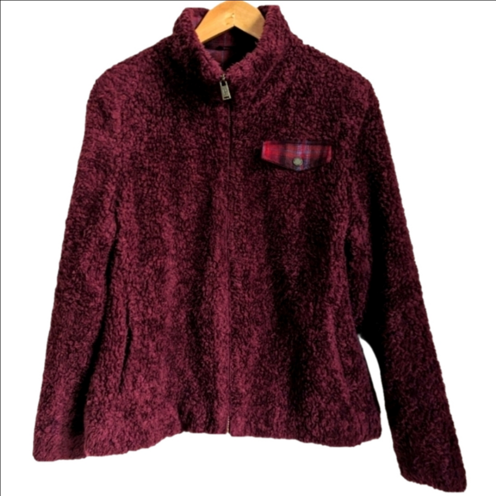 PENDLETON Maroon Casual Retro Warm Zip Up Boucle Knit Zipper Front Coat Medium